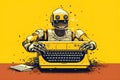 Robot trying to use a typewriter, copywriter concept