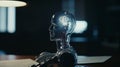 Robot turn on hith bulb head and have got an idea. AI generated