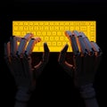 Robot typing on fluorescent keyboard