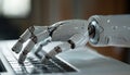 A robot is typing on a keyboard by AI generated image Royalty Free Stock Photo