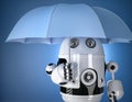 Robot with umbrella. Security concept. Contains clipping path Royalty Free Stock Photo