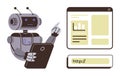 Robot using a digital tablet to analyze data in a browser window with a URL bar Royalty Free Stock Photo