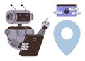 Robot Using Tablet Near Password Security System and Location Pin Royalty Free Stock Photo