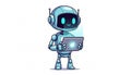 Robot using tablet technology AI assistant. Royalty Free Stock Photo