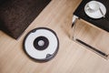 Robot vacuum cleaner automatic working cleaning dust on the floor Royalty Free Stock Photo