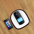 Robot vacuum cleaner and smart phone.