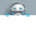 Robot vector character with a friendly smile holding blank white board Royalty Free Stock Photo