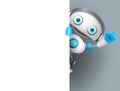 Robot vector character holding white board with empty space for text