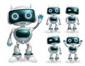 Robot vector character set. Robotic characters in standing pose and gestures in modern design for toy robots game cartoon.