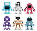 Robot vector characters set. Robotic character with futuristic technology design for electronics fun and game robots cartoon.