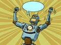 Robot villain in a winning pose. Technological progress. The comic villain character Royalty Free Stock Photo