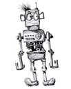 Robot  vintage toy and character. Ink drawing. Royalty Free Stock Photo