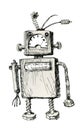 Robot, vintage toys and character. Ink drawing. Royalty Free Stock Photo