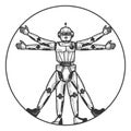 Robot Vitruvian Man sketch engraving vector Royalty Free Stock Photo