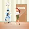 Robot Wait for Job Interview at Door in Corridor