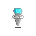 Robot waiter illustration, concept of robotic assistant with artificial intelligence. A smiling bot with food and a vase with a