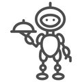 Robot waiter line icon, Robotization concept, Future restaurant service sign on white background, Waiter robot with