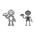 Robot waiter line and solid icon, Robotization concept, Future restaurant service sign on white background, Waiter robot