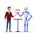 Robot waiter serves wine to a man Royalty Free Stock Photo