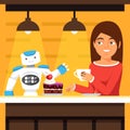 Robot waiter serving coffee and cake