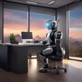 robot waiting in a modern office for a job interview, ai artificial intelligence technology at work