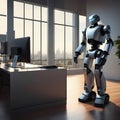 robot waiting in a modern office for a job interview, ai artificial intelligence technology at work