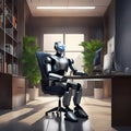 robot waiting in a modern office for a job interview, ai artificial intelligence technology at work
