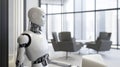 Robot waiting in a modern office for a job interview. Royalty Free Stock Photo