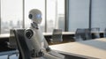 Robot waiting in a modern office for a job interview. Royalty Free Stock Photo