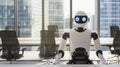 Robot waiting in a modern office for a job interview. Royalty Free Stock Photo