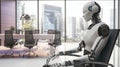 Robot waiting in a modern office for a job interview. Royalty Free Stock Photo