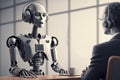 A robot waiting in a modern office for a job interview. Ai artificial intelligence technology at work. Generative ai Royalty Free Stock Photo