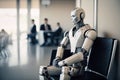 A robot waiting in a modern office for a job interview. Ai artificial intelligence technology at work. Generative ai Royalty Free Stock Photo