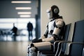 A robot waiting in a modern office for a job interview. Ai artificial intelligence technology at work. Generative ai Royalty Free Stock Photo