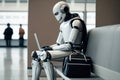 A robot waiting in a modern office for a job interview. Ai artificial intelligence technology at work. Generative ai