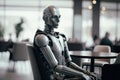 A robot waiting in a modern office for a job interview. Ai artificial intelligence technology at work. Generative ai Royalty Free Stock Photo