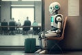 A robot waiting in a modern office for a job interview. Ai artificial intelligence technology at work. Generative ai Royalty Free Stock Photo