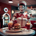 Robot waitress in 50\'s retro diner