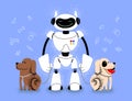 Robot walking with dogs. Artificial intelligence technology. android assistant people. robots will replace humans