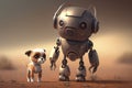 The robot walks with the dog. Generative AI