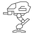 Robot Warrior thin line icon, Robotization concept, Mechanical robotic weapon sign on white background, military robot