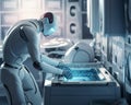 robot and a washing machine. Royalty Free Stock Photo