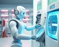 robot and a washing machine. Royalty Free Stock Photo