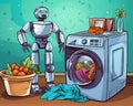 robot and a washing machine. Royalty Free Stock Photo