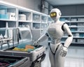 robot and a washing machine. Royalty Free Stock Photo