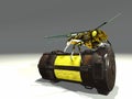 Robot wasp sits on container