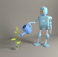 The robot is watering the sprout 3d, render Royalty Free Stock Photo