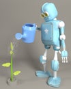 The robot is watering the sprout 3d, render