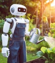 robot watering working in the farm vegetable garden to grow produce for human consumption