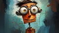 Funny Robot Character With Glasses In Realistic Oil Painting Style